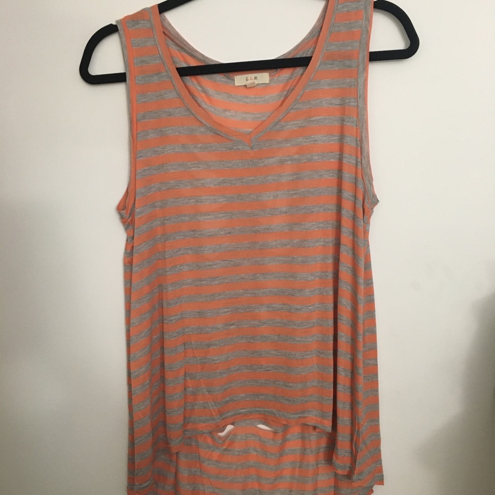 NWOT slit back orange and gray striped tank top